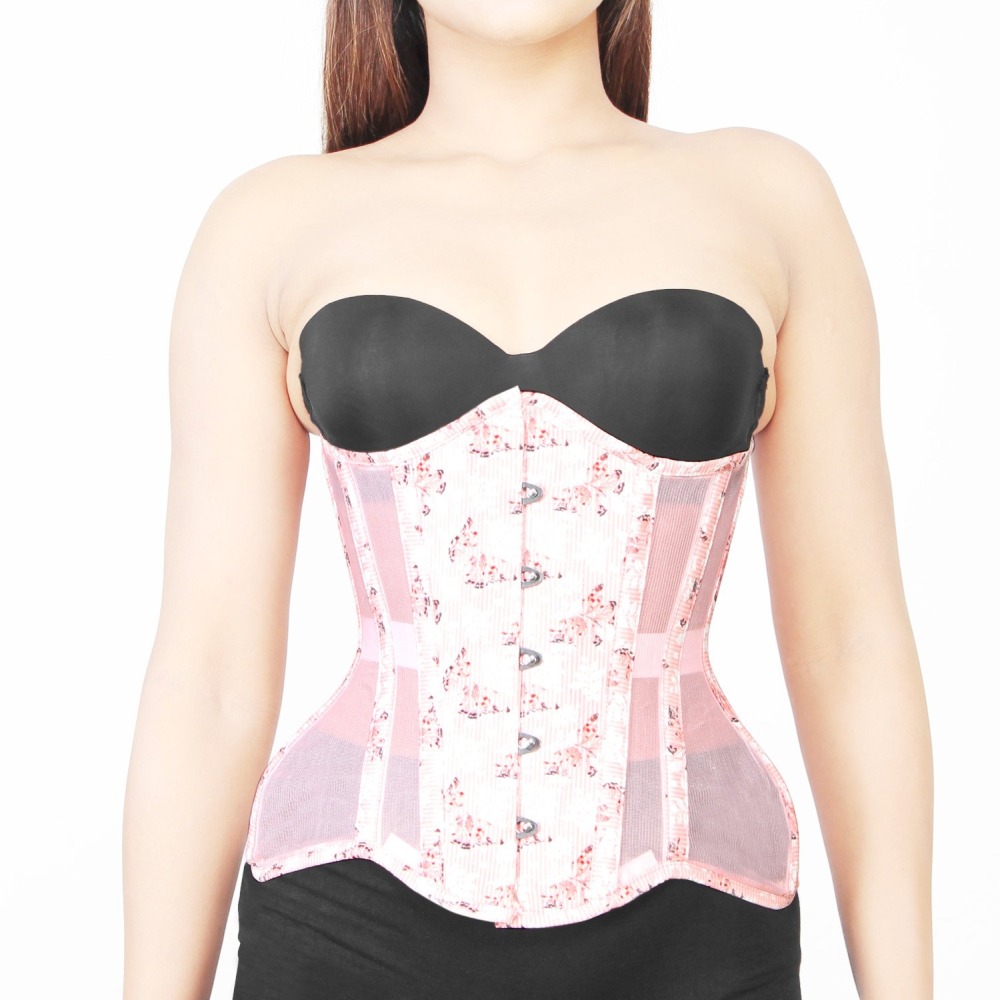 Attitude Corsets - Zaylee Underbust korset - Vlinder, mesh - Roze/Multicolours